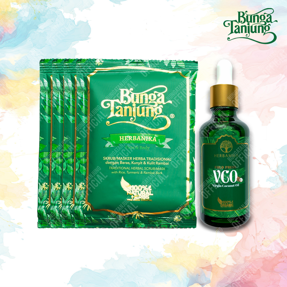 Bundle A: Bunga Tanjung Herbanika Face & Body Scrub/ Mask, 200g (BT4) & Herbanika Virgin Coconut Oil Cold Press, 50ml (VCO1)