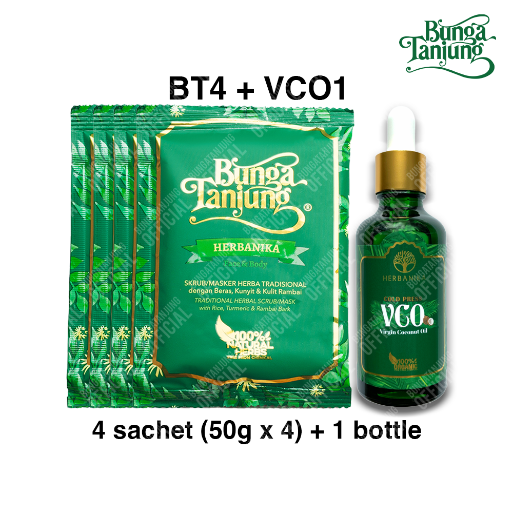 Bundle A: Bunga Tanjung Herbanika Face & Body Scrub/ Mask, 200g (BT4) & Herbanika Virgin Coconut Oil Cold Press, 50ml (VCO1)